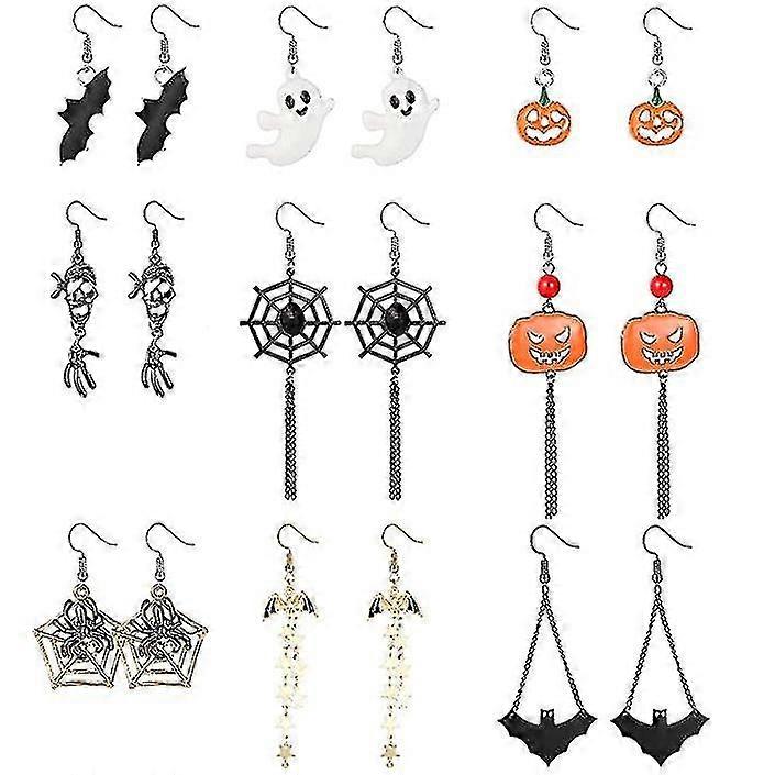 Halloween Earrings For Women Dangle Drop Earrings Set Ghost Spiderweb Pumpkin Zombie Pattern Gothic Theme