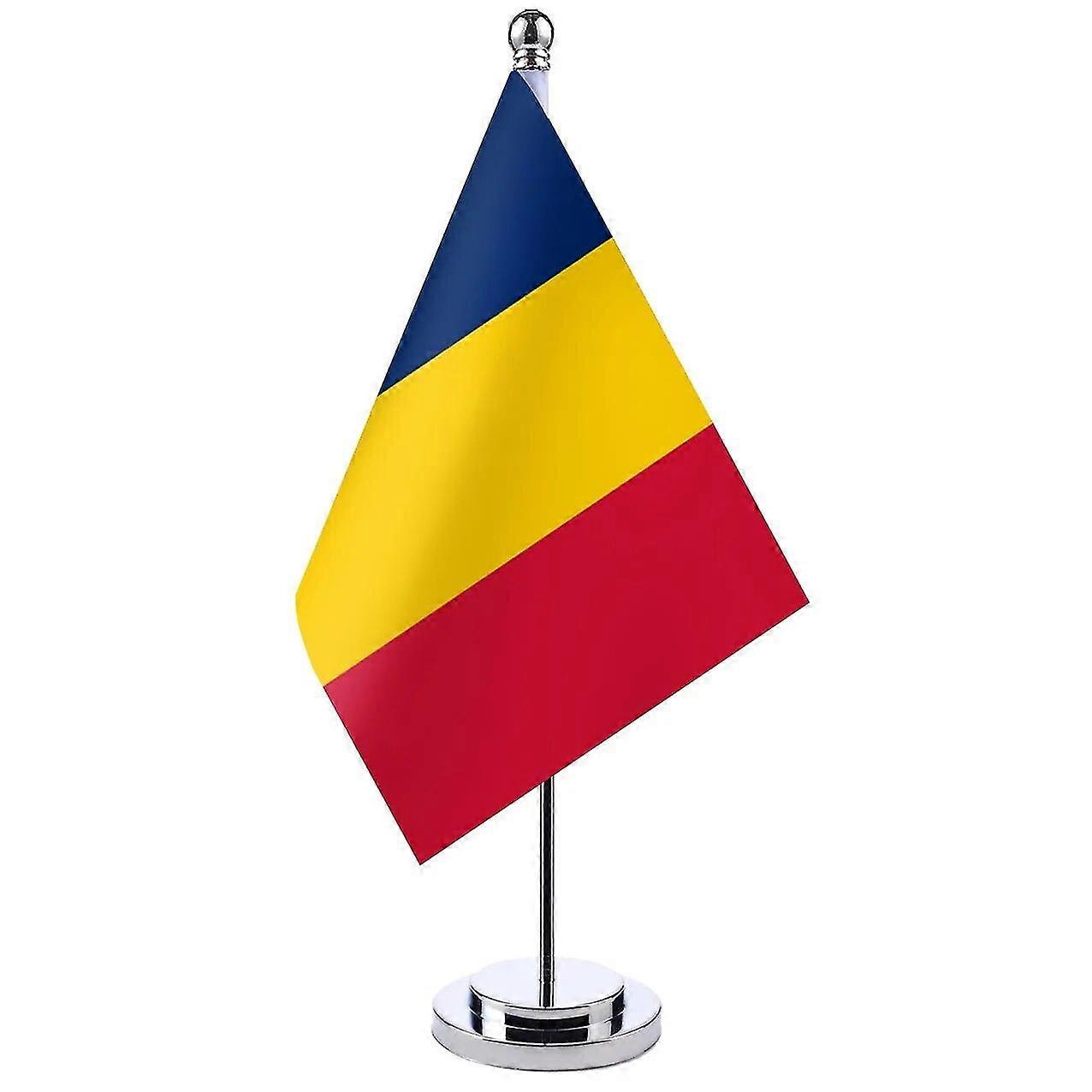 14x21cm Γραφείο Γραφείο Σημαία της Ρουμανίας Banner Boardroom Table Stand Pole Η ρουμανική εθνική σημαία Σετ Διακόσμηση αίθουσας συνεδριάσεων