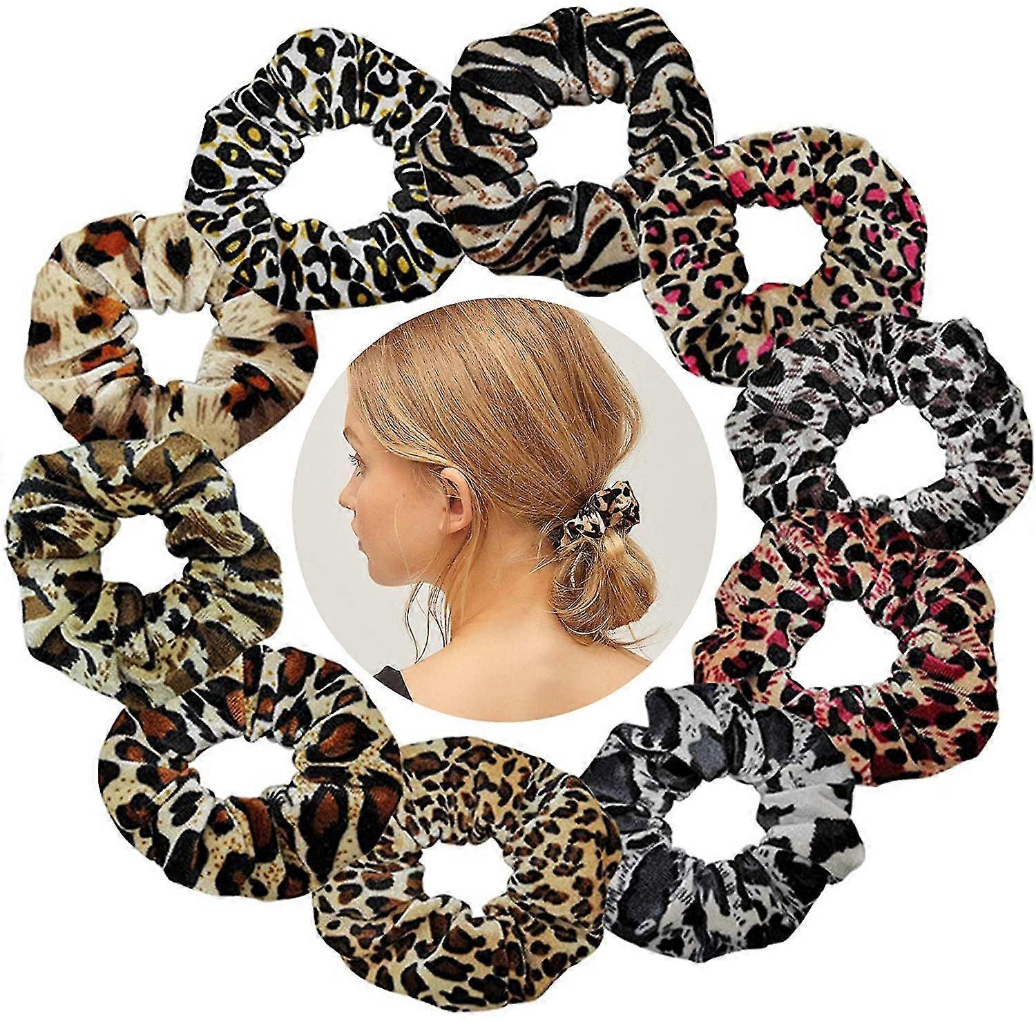 10pcs Léopard Scrunchies Pour Femmes Velours Cheetah Print Scrunchie Elastic Hair