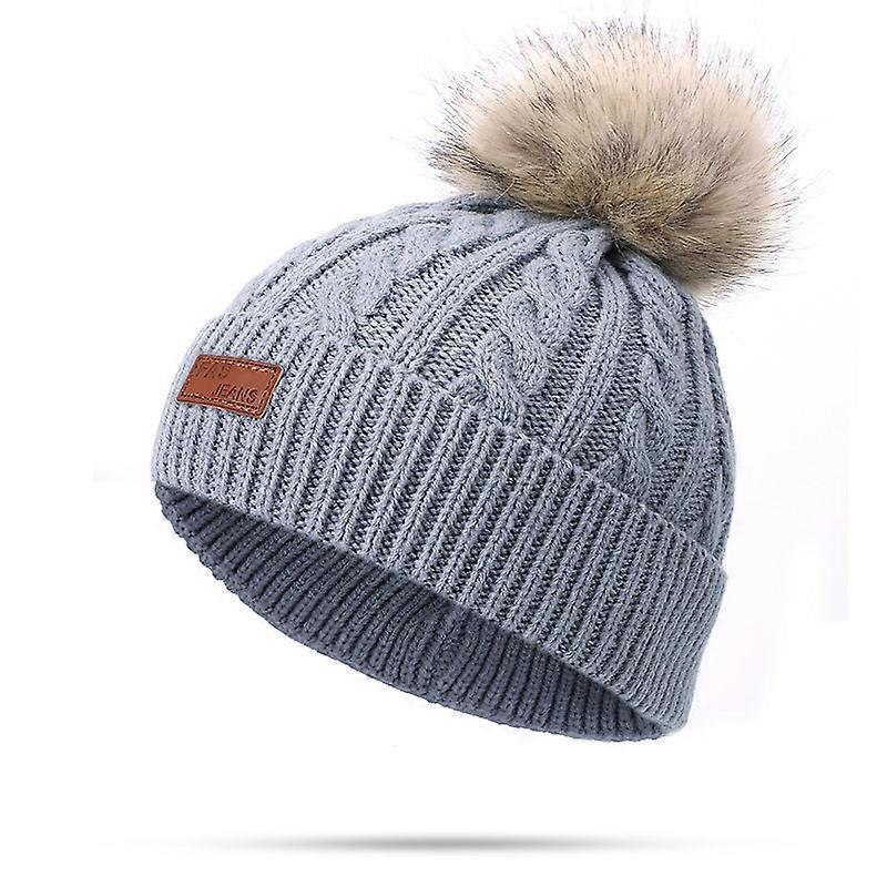 Toddler Woolen Hat Winter Twist Single Pom Pom Knitted Beanies Cap Pink