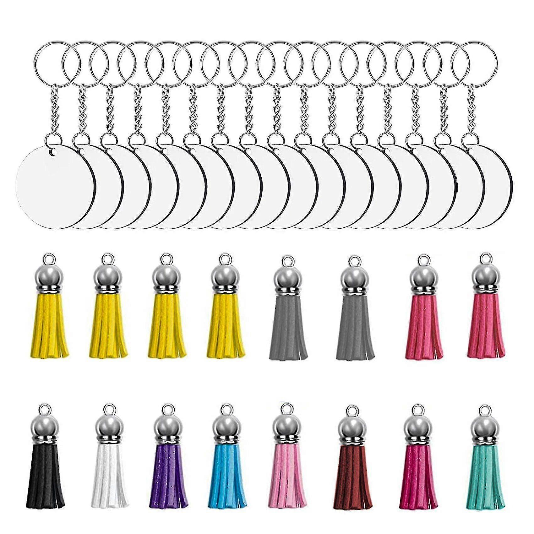 64 Pcs Acrylic Transparent Discs Blank Keychains Circle Key Chains And Tassel Pendant Keyring For D