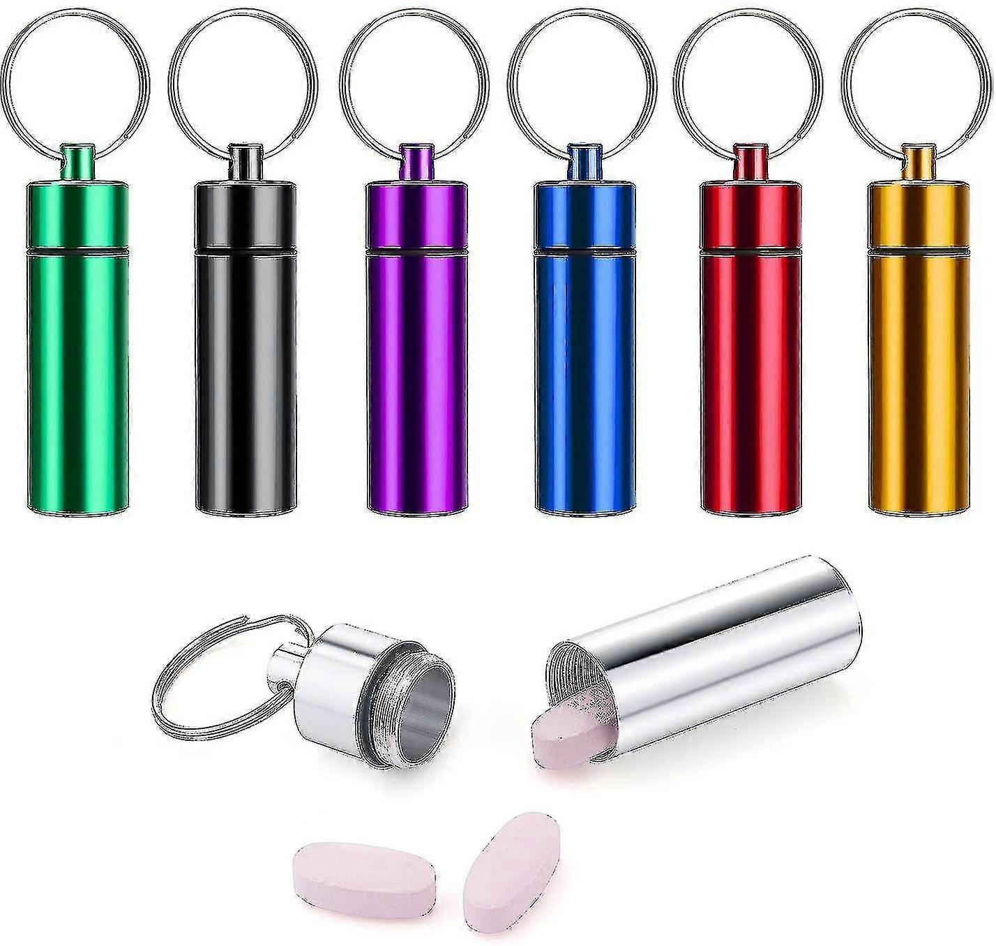 7-Piece Mini Capsule Pill Box Keychain Set, Random Colors