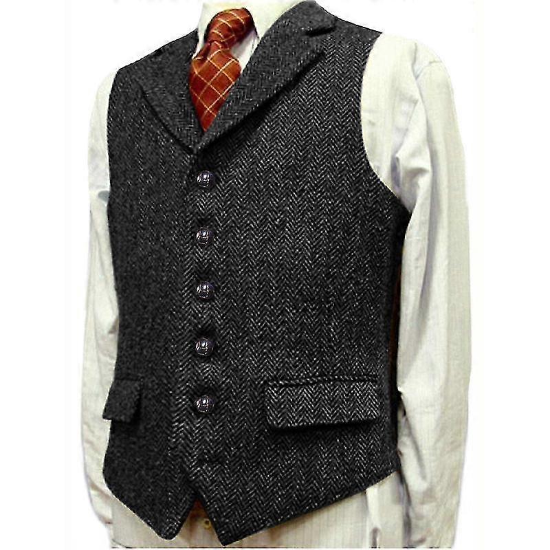 Erkek Balıksırtı Tüvit Takım Yelek, Günlük Yün Karışımlı Yelek
