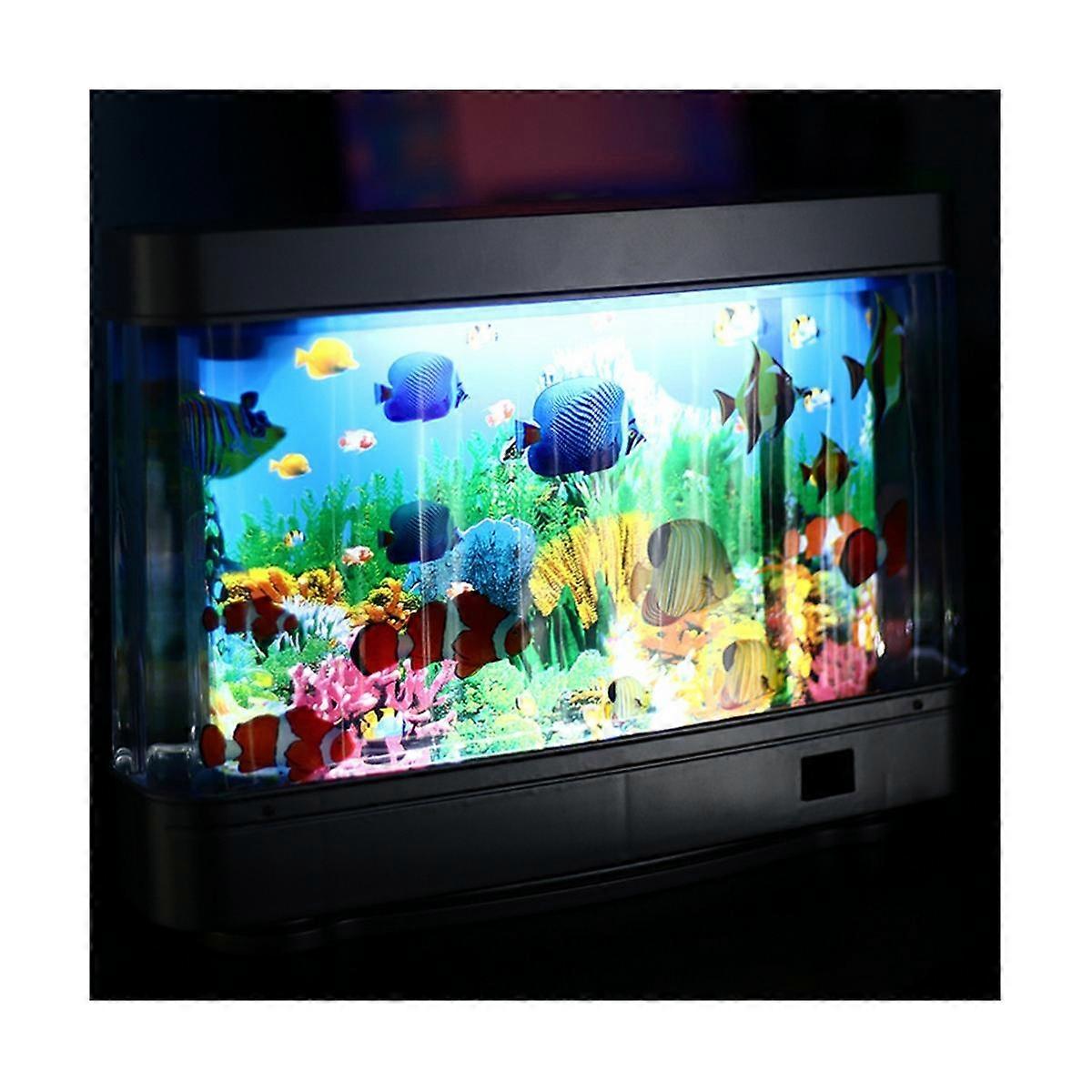 Led Fish Tank Lamp Dynamic Virtual Ocean Dolphin Artificial Tropical Landscape Night Light Cute Roo