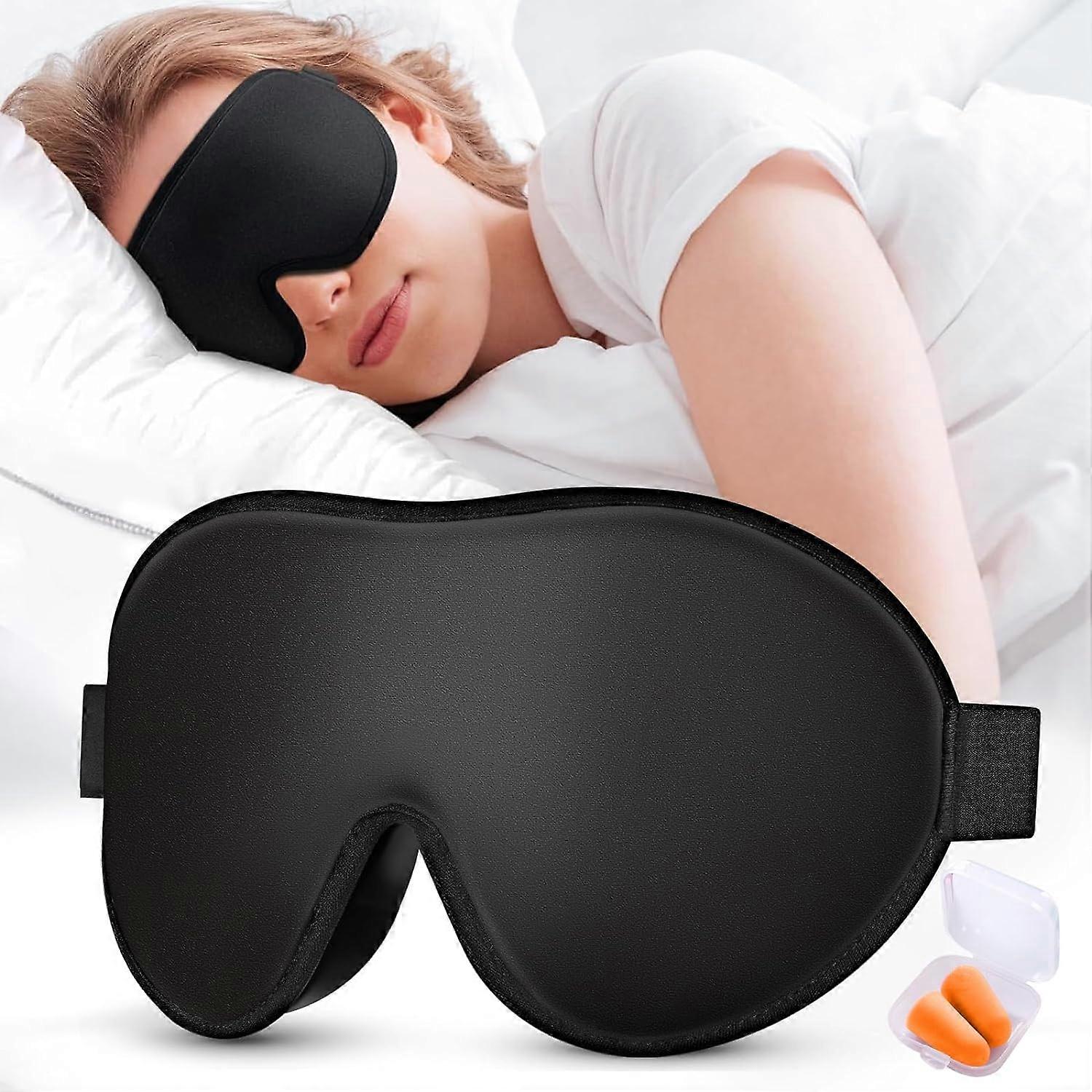 3D Sleep Mask, 100% Light Blocking Sleeping Mask, Soft and Breathable Memory Foam Eye Mask with Earplugs for Travel, Nap