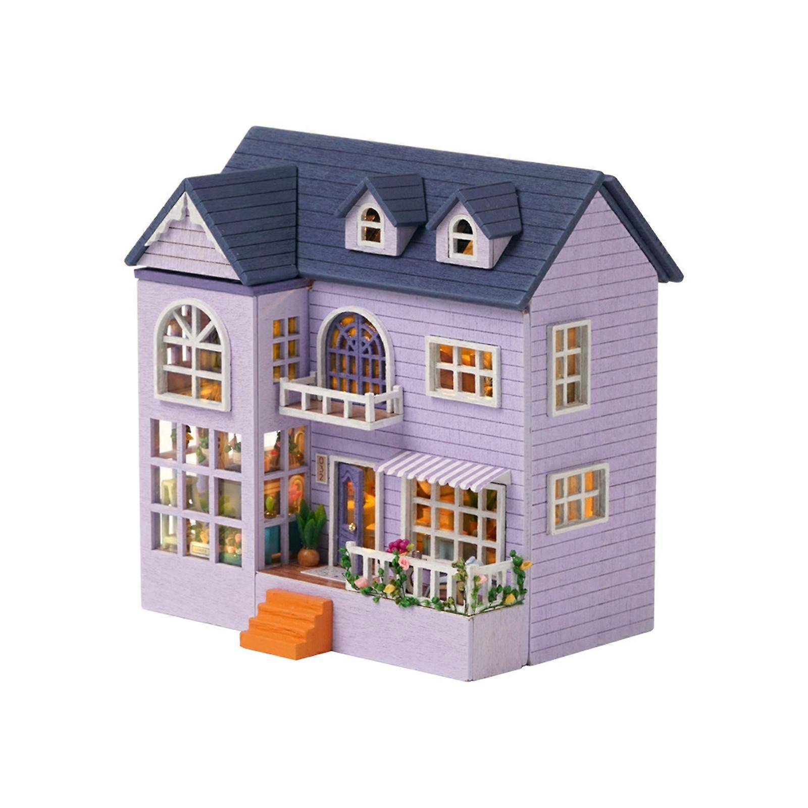 Can open and close handmade DIY cottage,Miniature Doll House Gift Durable Creative Assembled Toys,Parent-child toy