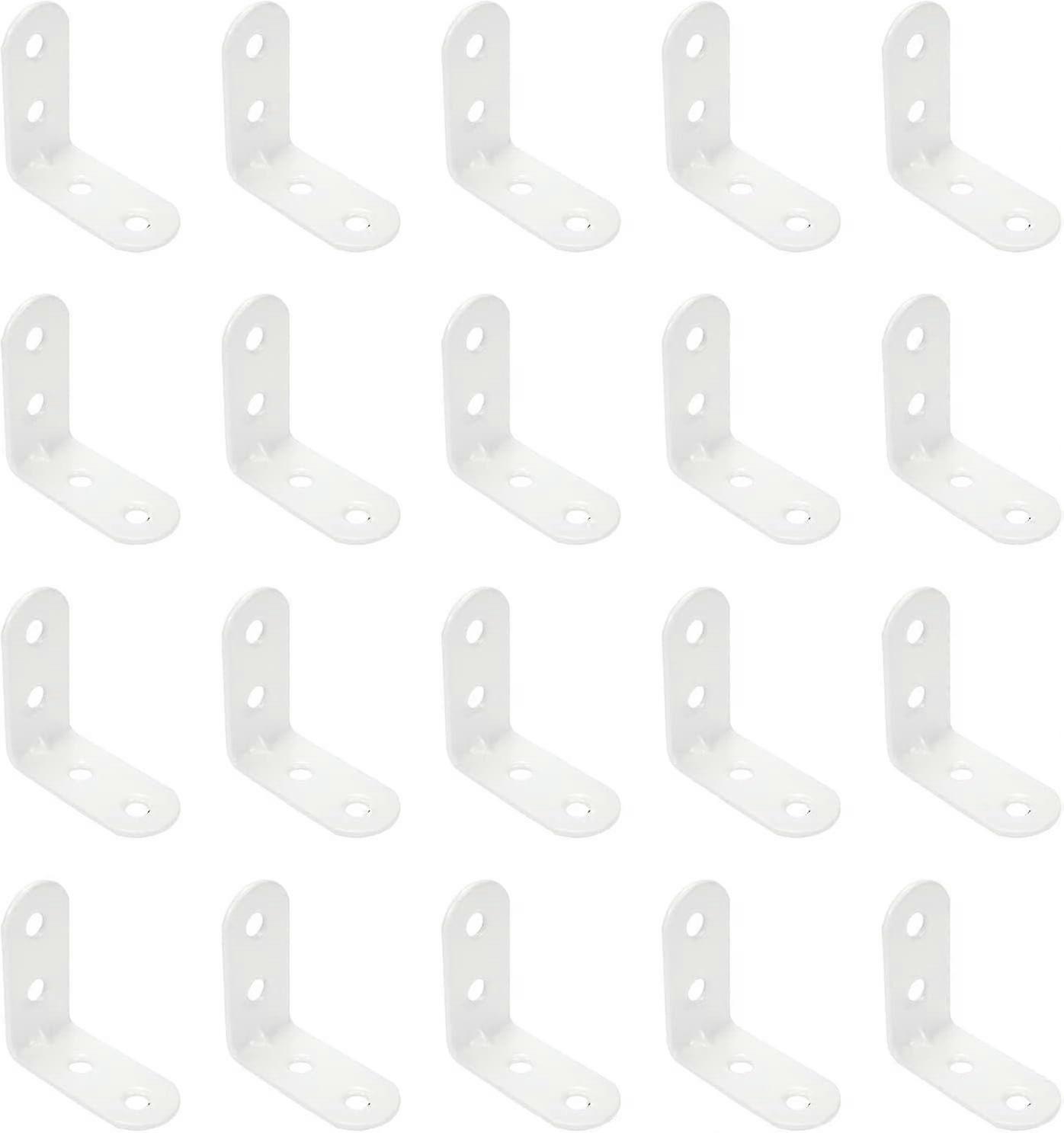 L Type Shelf Support White Corner Brace Angle Bracket Angle Code Right Angle 2 hole (White 40x40x1.5mm) 20 Pcs