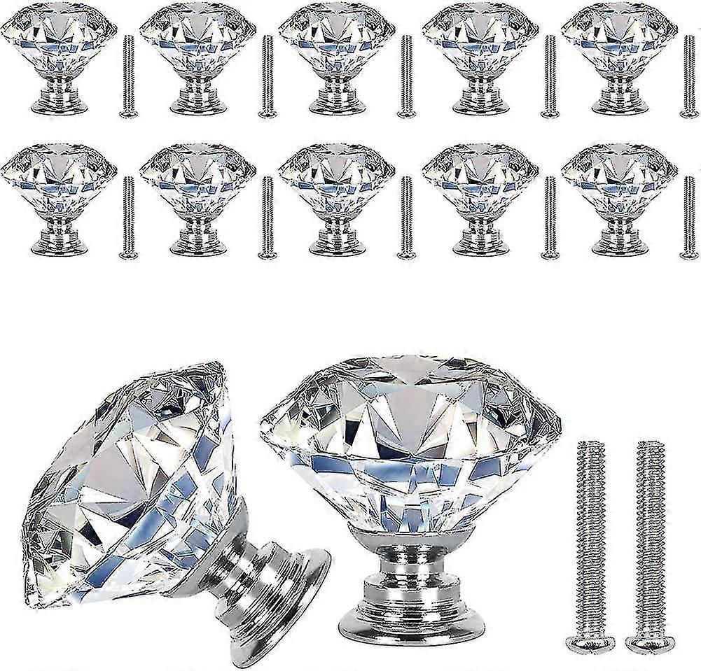 30mm Crystal Door Knobs With Screws, Set Of 12 Clear Crystal Cabinet Knobs