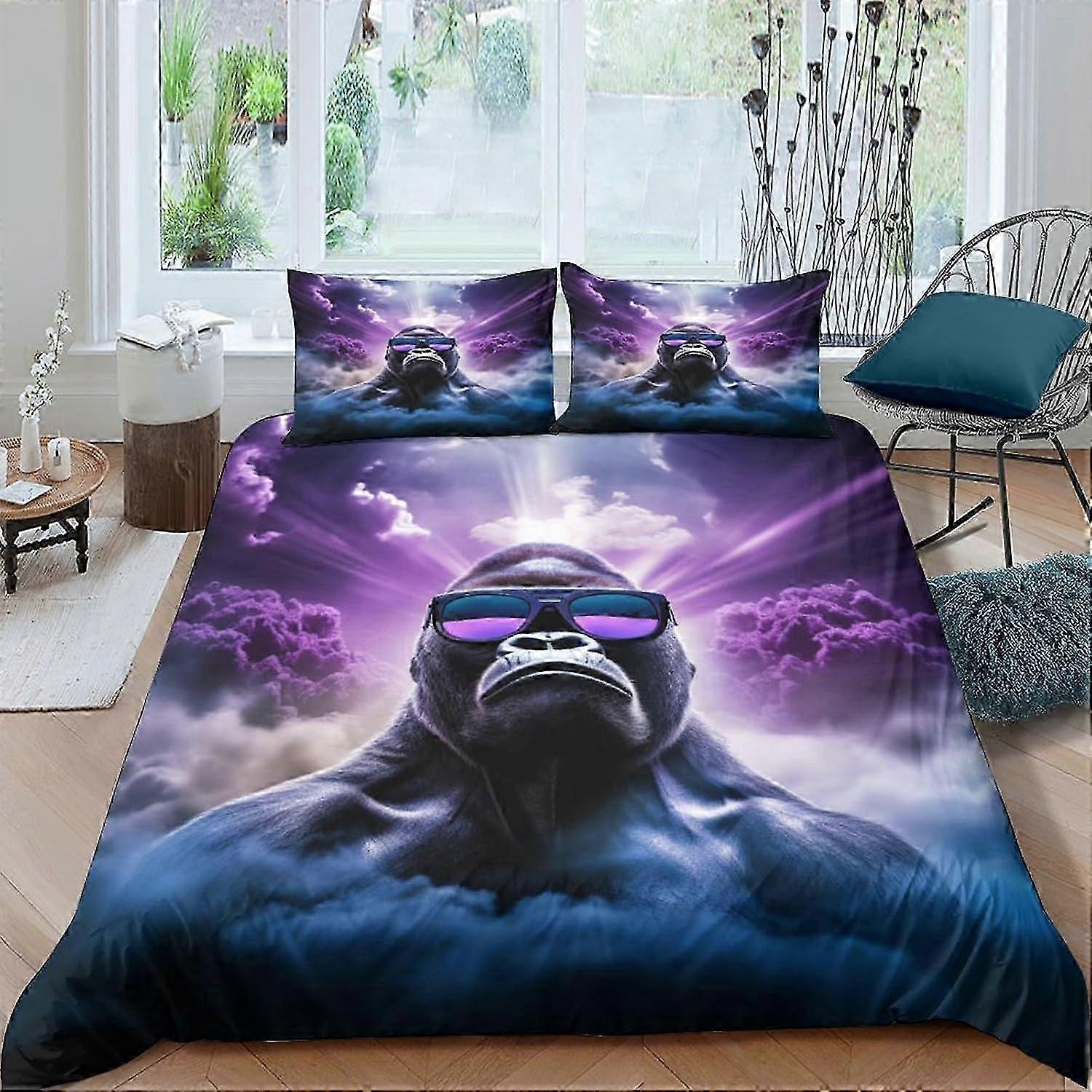 J1625 Lenzuola Gorilla Copripiumino 3 pezzi Copripiumino di qualità alberghiera Biancheria da letto Copriletto con federe con chiusura a cerniera Ipoallergenico Morbido Breat