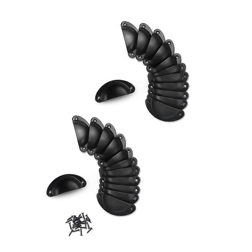 24 Pcs Black Vintage Shell Handle,Retro Shell Handle For Cabinet Door, Drawer, Door Curved Iron Door Knobs (24 Screws)