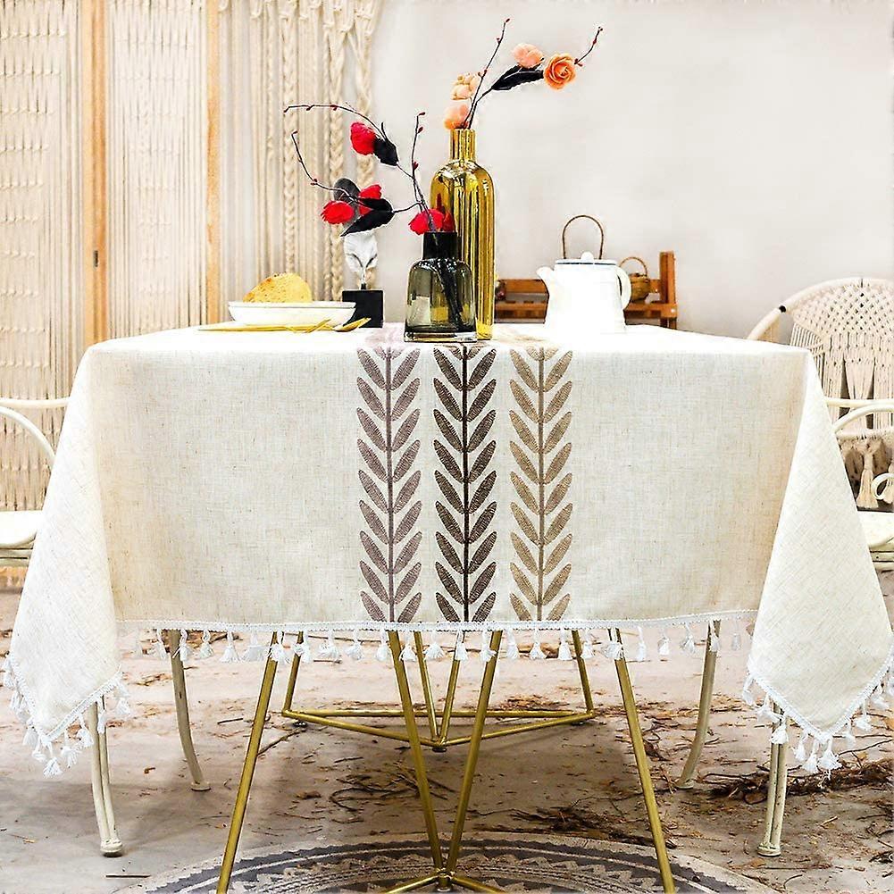 Table Cloth Cotton Linen Tablecloth Rectangular Wipeable with Tassels for Kitchen Dining Table Decorations