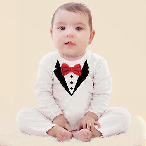 Spädbarn Baby Pojke Formell Kostym Tuxedo Romper Födelsedag Bröllopsfest Jumpsuit Lekdräkt