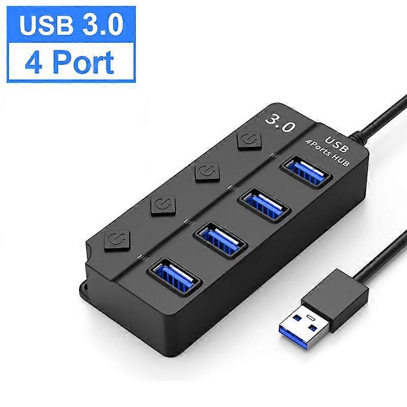 HUB USB 3.0 USB Splitter 2.0 4-in-1 USB Adapter Multi-Port Independent Power Switch Extender 30CM Cable