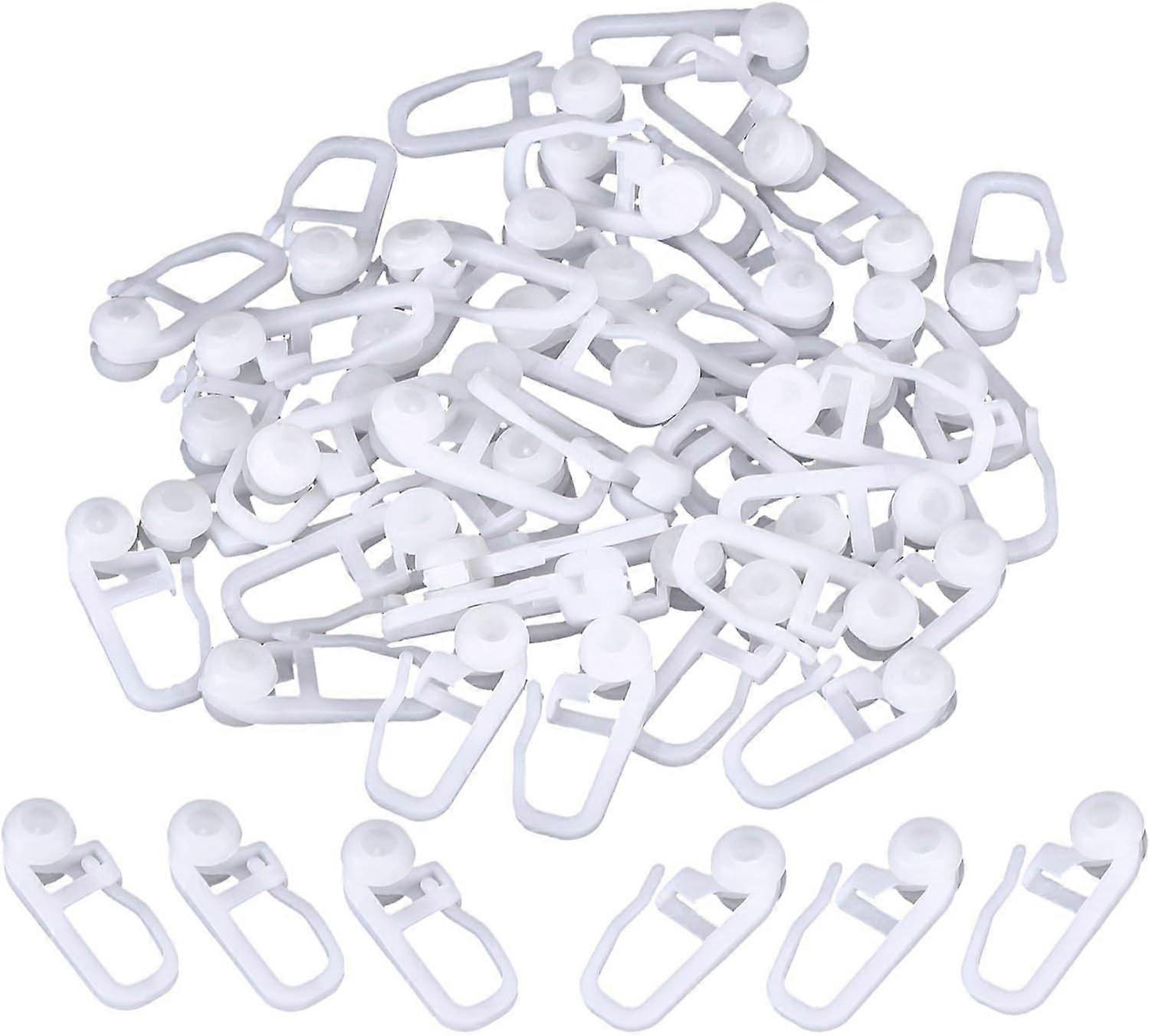 Rolling Curtain Clips White Plastic Curtain Hooks for Track Type Curtain, 50 Pack (Clips)
