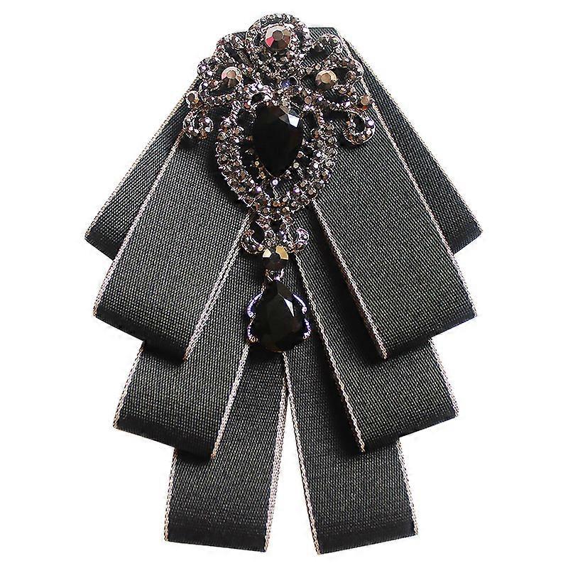 Men Fashion Ribbon Bow Tie For Rhinestone Crystal Brooch Pin Luxury Wedding Adjustable Bowties Formal Party Handmade Necktie