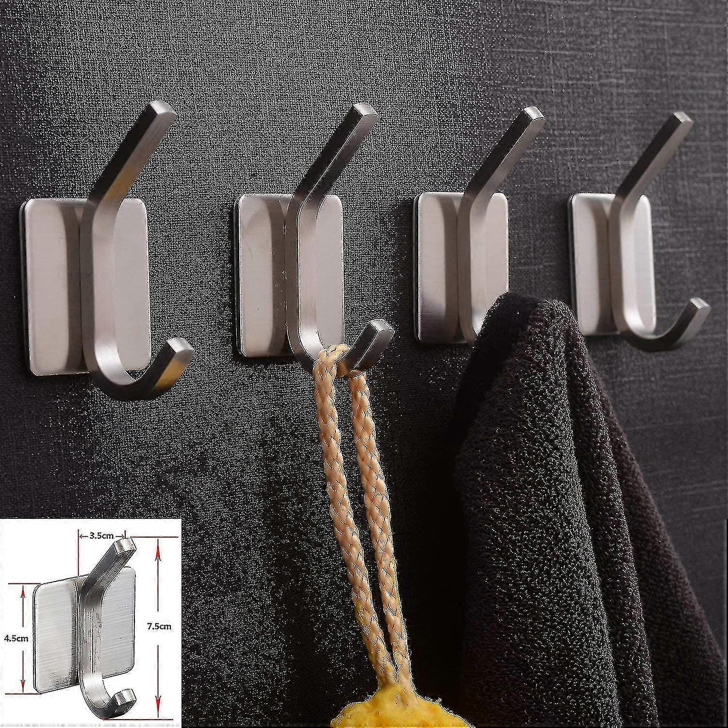 Towel Hook,3m Hooks,self Adhesive Hook,stainless Steel Brushed 4-pack