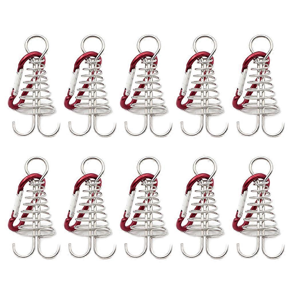  10Pcs Spiral Spring Octopus Deck Peg with Carabiner Hooks Windproof Aluminium
