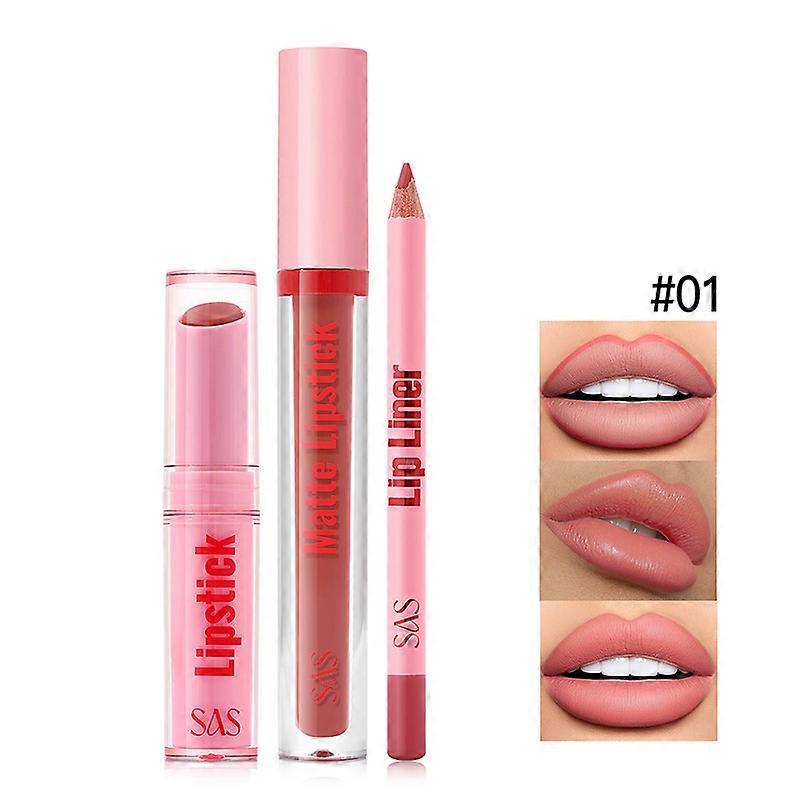 Ensemble de rouges à lèvres, Ensemble de brillants à lèvres et de crayons à lèvres mats imperméables, Ensemble de rouges à lèvres à texture crème douce longue durée 3-en-1, Nude velouté hautement pigmenté
