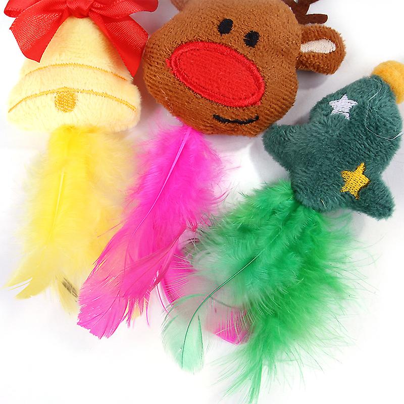 Christmas Pet Toys Cat Interactive Stick Feather Wand Small Bell Mouse Cage Toys
