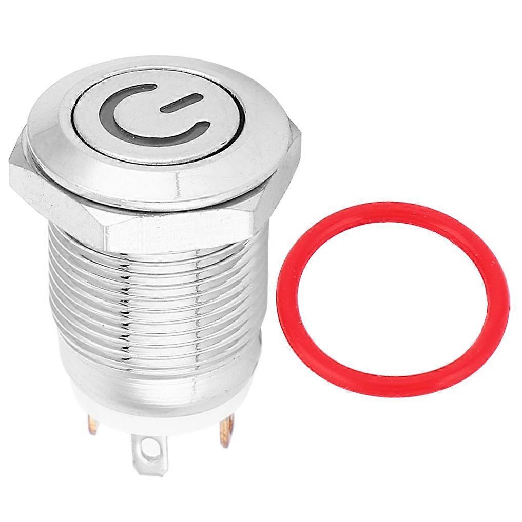 12mm Metal Button Switch with Power Icon White LED Light Self Reset 1 NO Switch(12V)