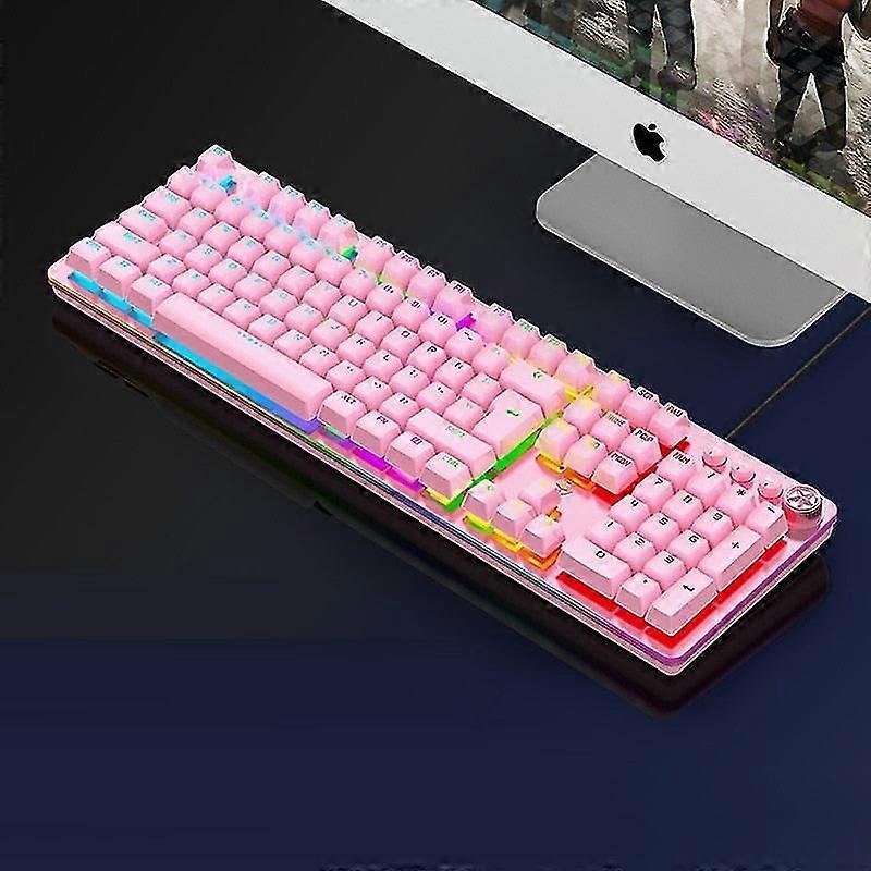 Pink Real Mechanical Keyboard And Mouse Set With Blue Switch