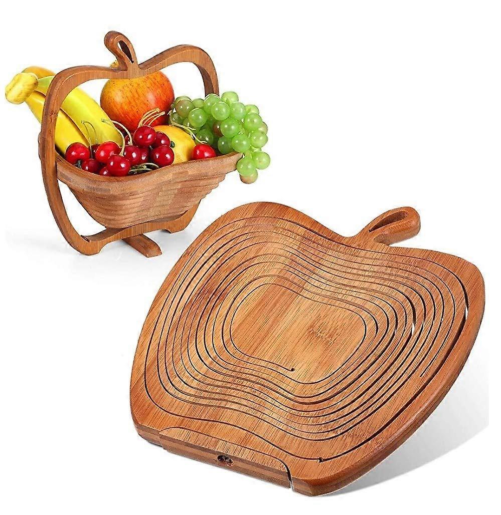 Premium Bamboo Foldable Apple Shaped Multi Purpose Fruit Basket Size Medium Natural Finish Kitchen Countertop Organizer