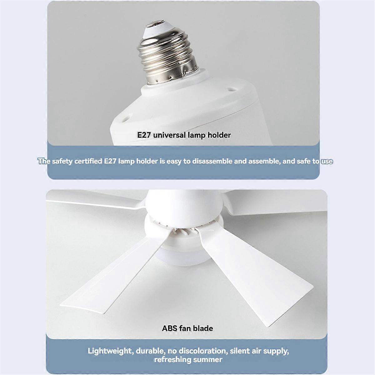 Socket Fan Light with Remote Control Distance 5m E27 3-Speeds Dimmable LED Base Voltage 85-265v 40w White