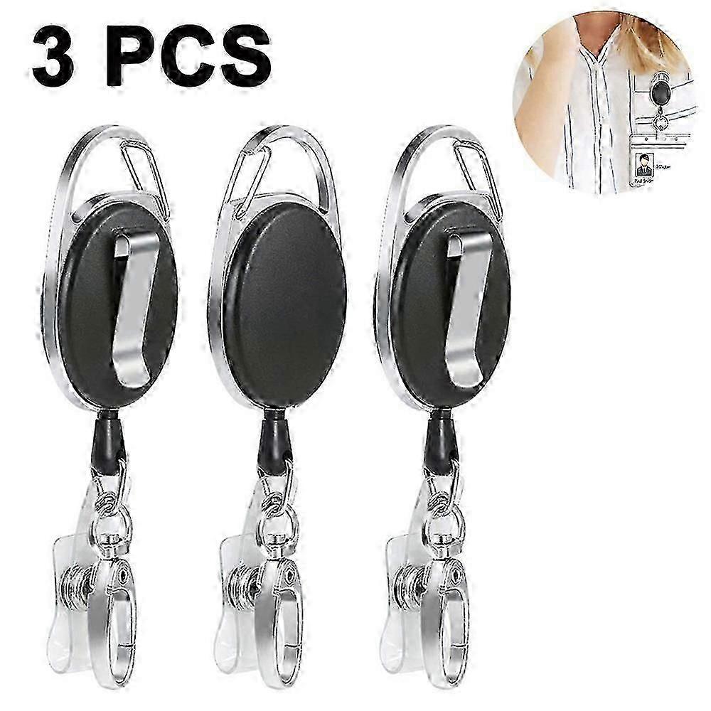 Black Heavy Duty Retractable Badge Holder Reel with Belt Clip Key Ring and Waterproof Vertical ID Card Holders compatible with Name Card ID Card