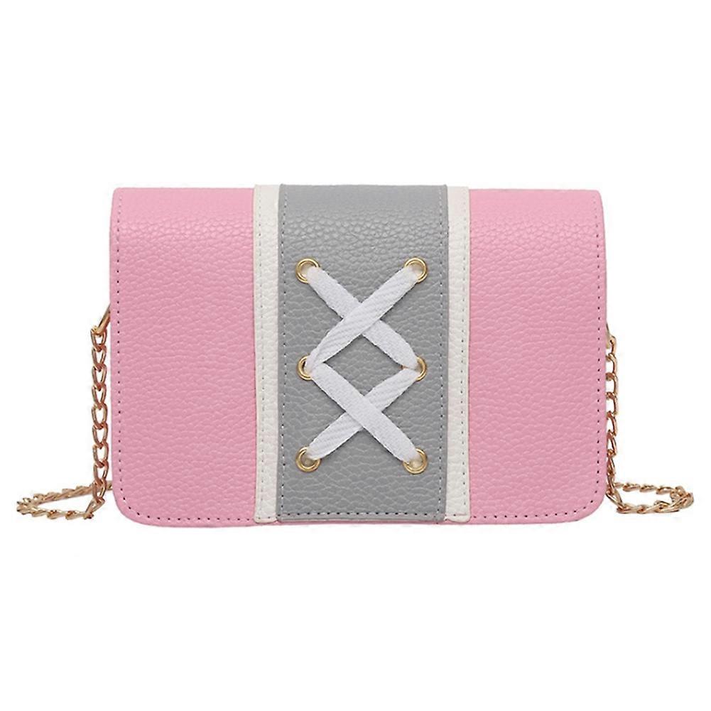 Contrast Color Lace Up Messenger Bag PU Single Shoulder Bag Mini Chain Bag