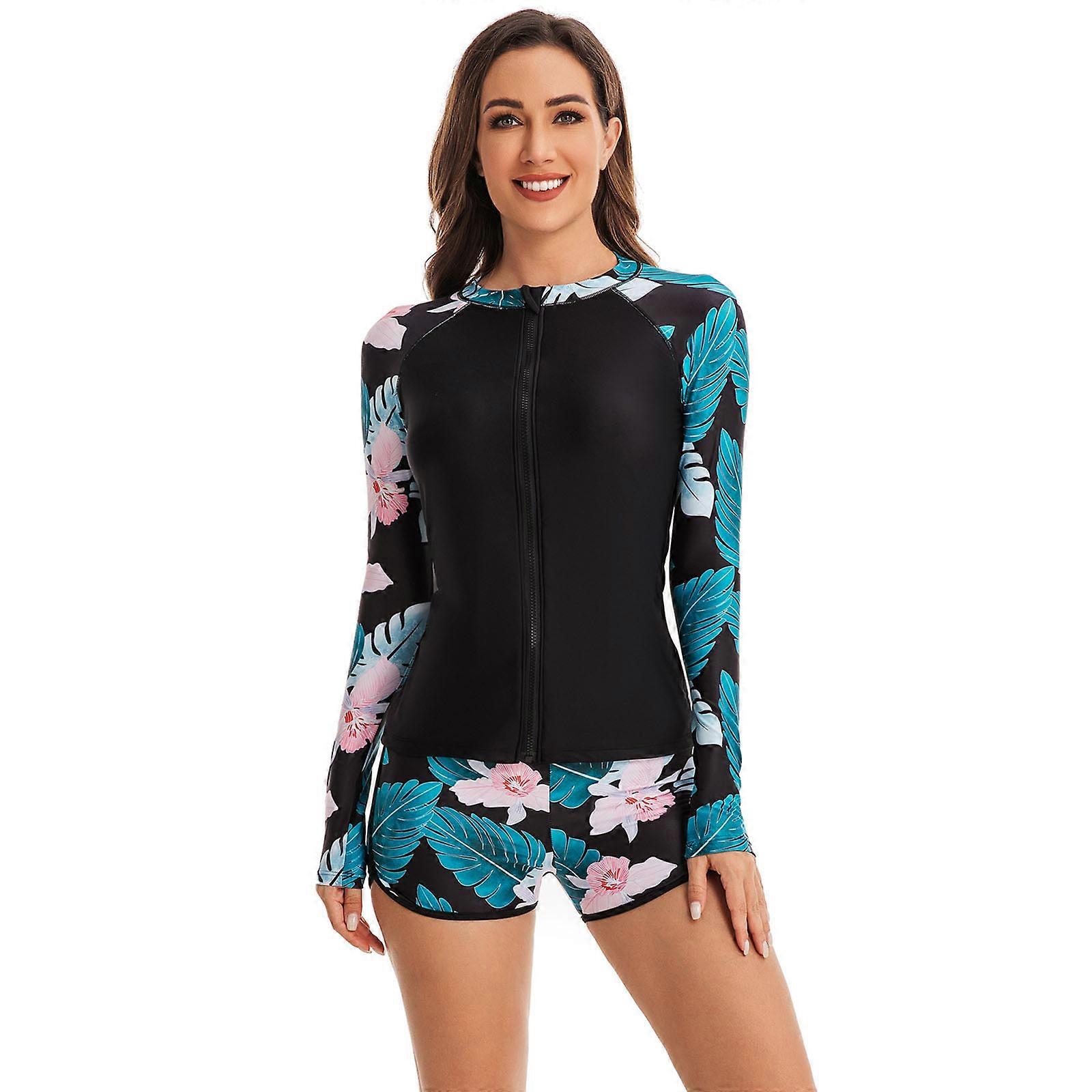 Femmes Fermeture éclair Front Tankini Maillots de bain Deux Pièces Maillot de bain Rash Guard Maillots de bain Contrôle du ventre Maillots de bain avec shorts Boyshorts Couleur XL