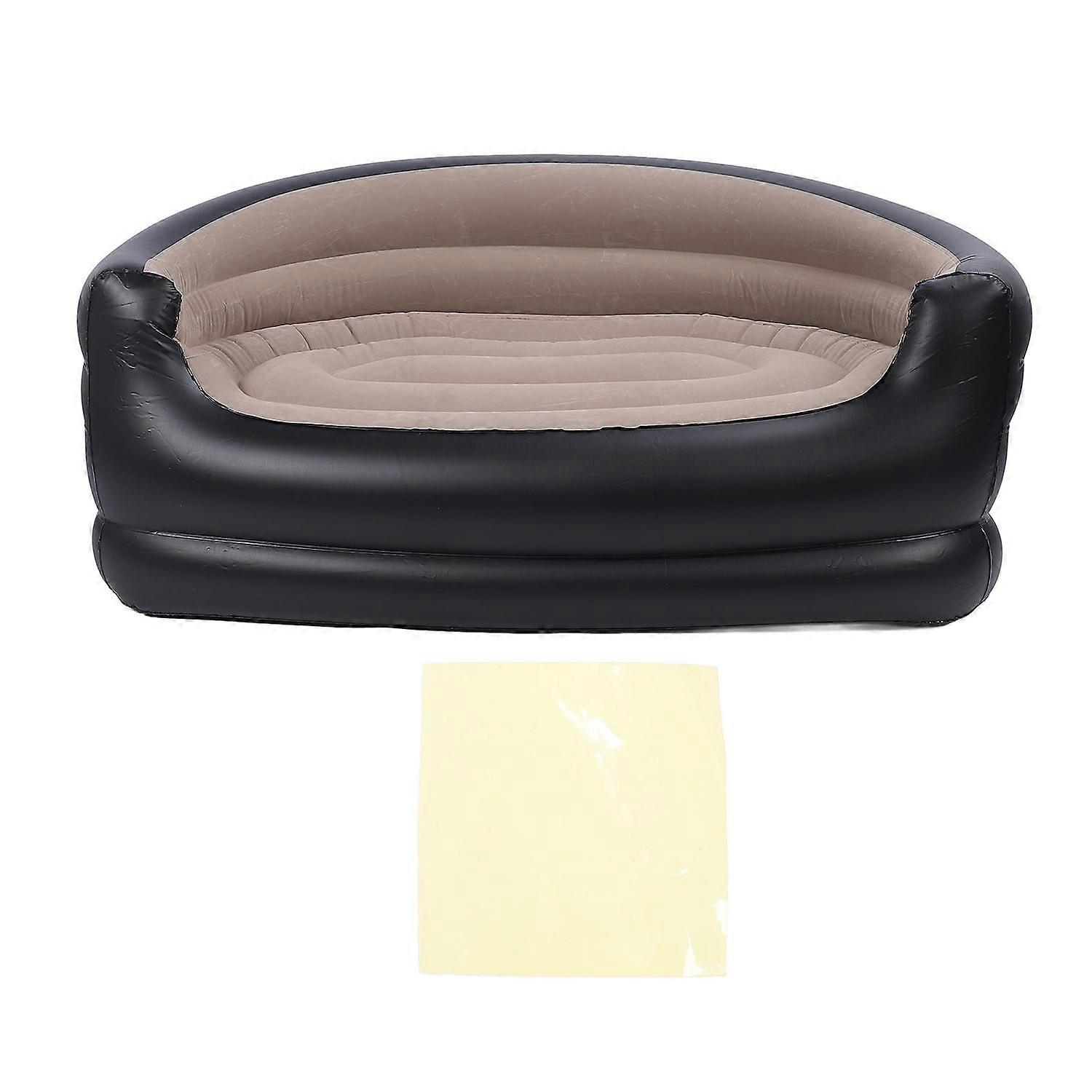 Inflatable Chair PVC and Velvet Water Proof Comfortable Portable Blow Up Couch for Outdoor Brown