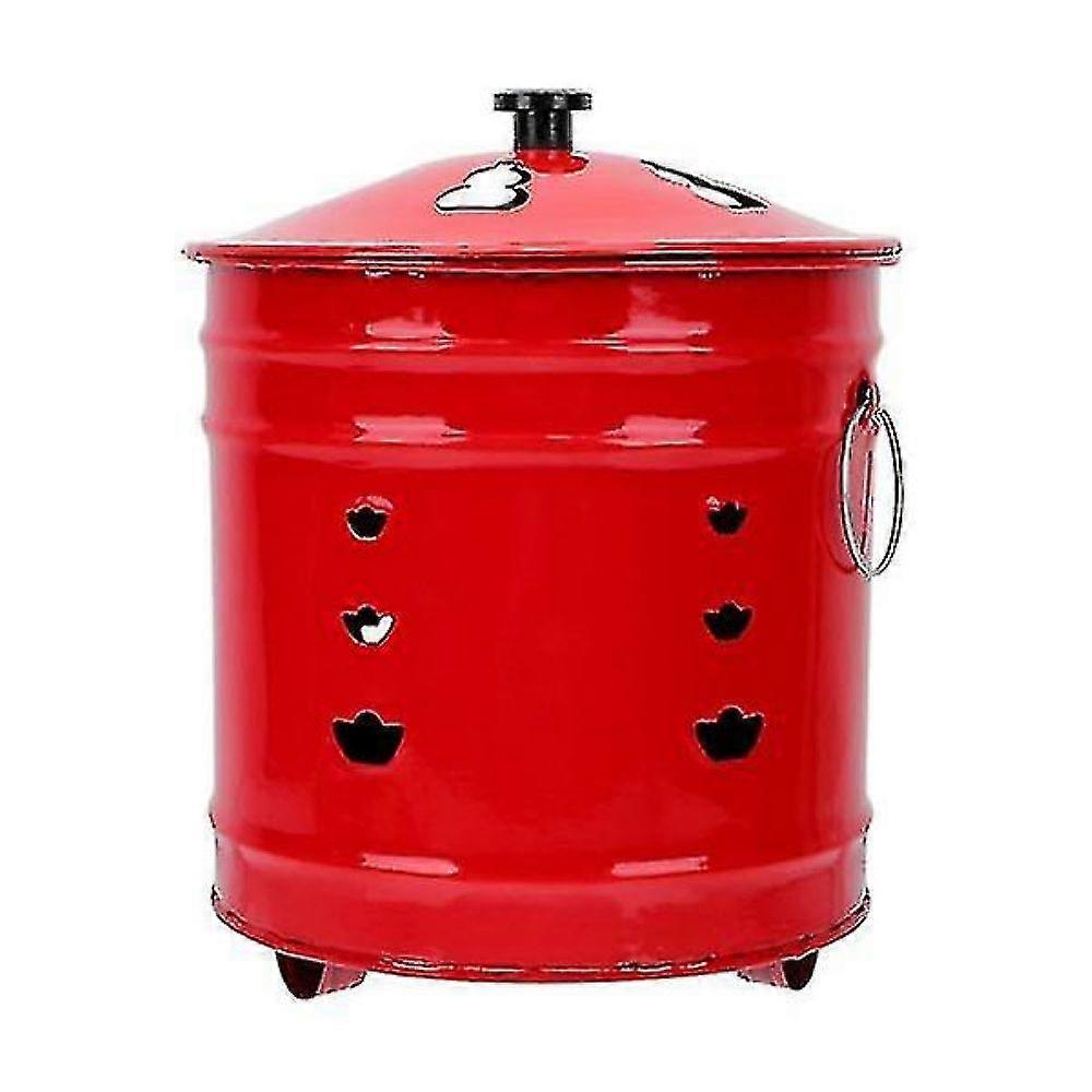 Red fire incinerator bucket with lid, perfect for burning banknotes and papers
