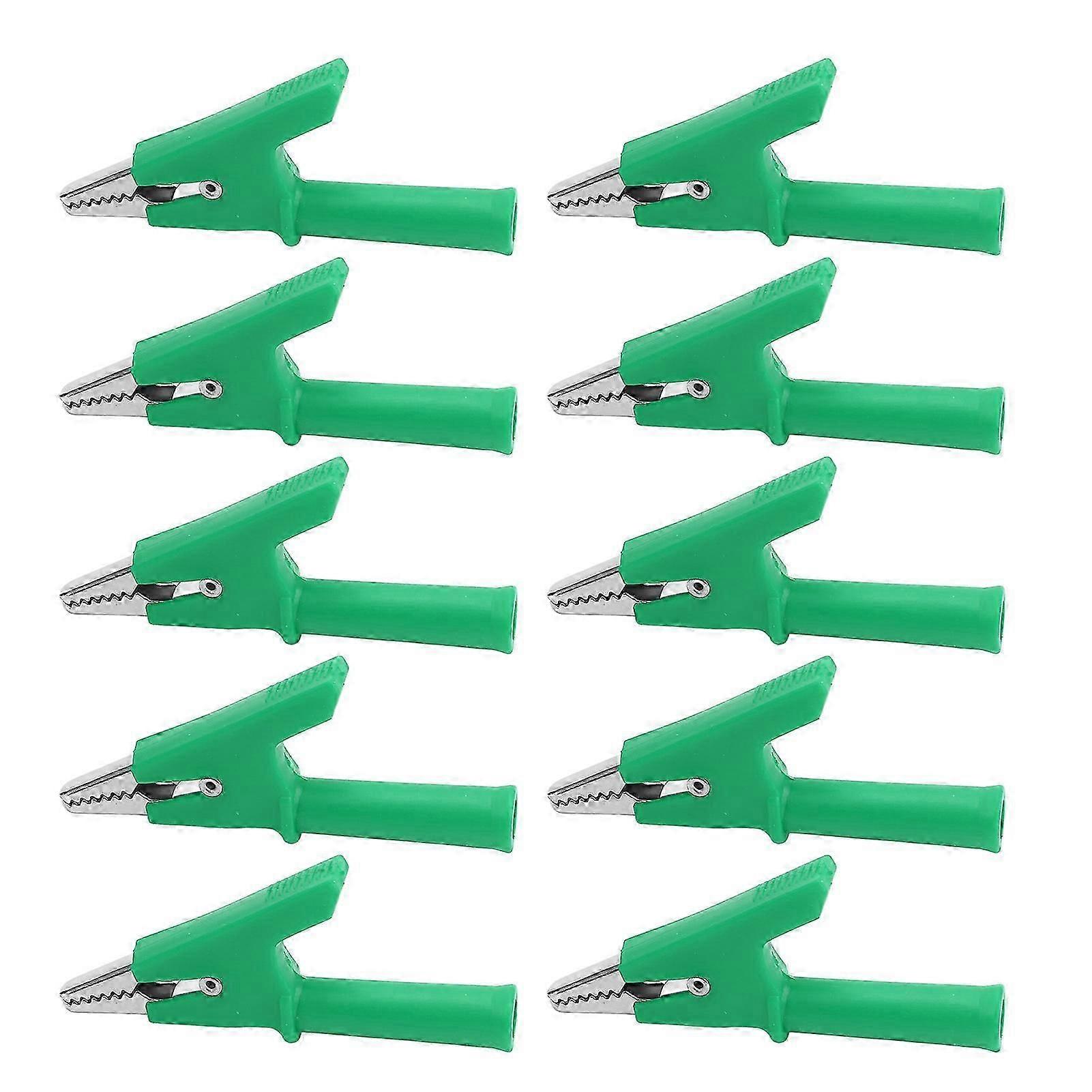 10Pcs Crocodile Clip Testing Clamp 10mm Opening 10A with 4mm Socket Accessory Set KitGreen