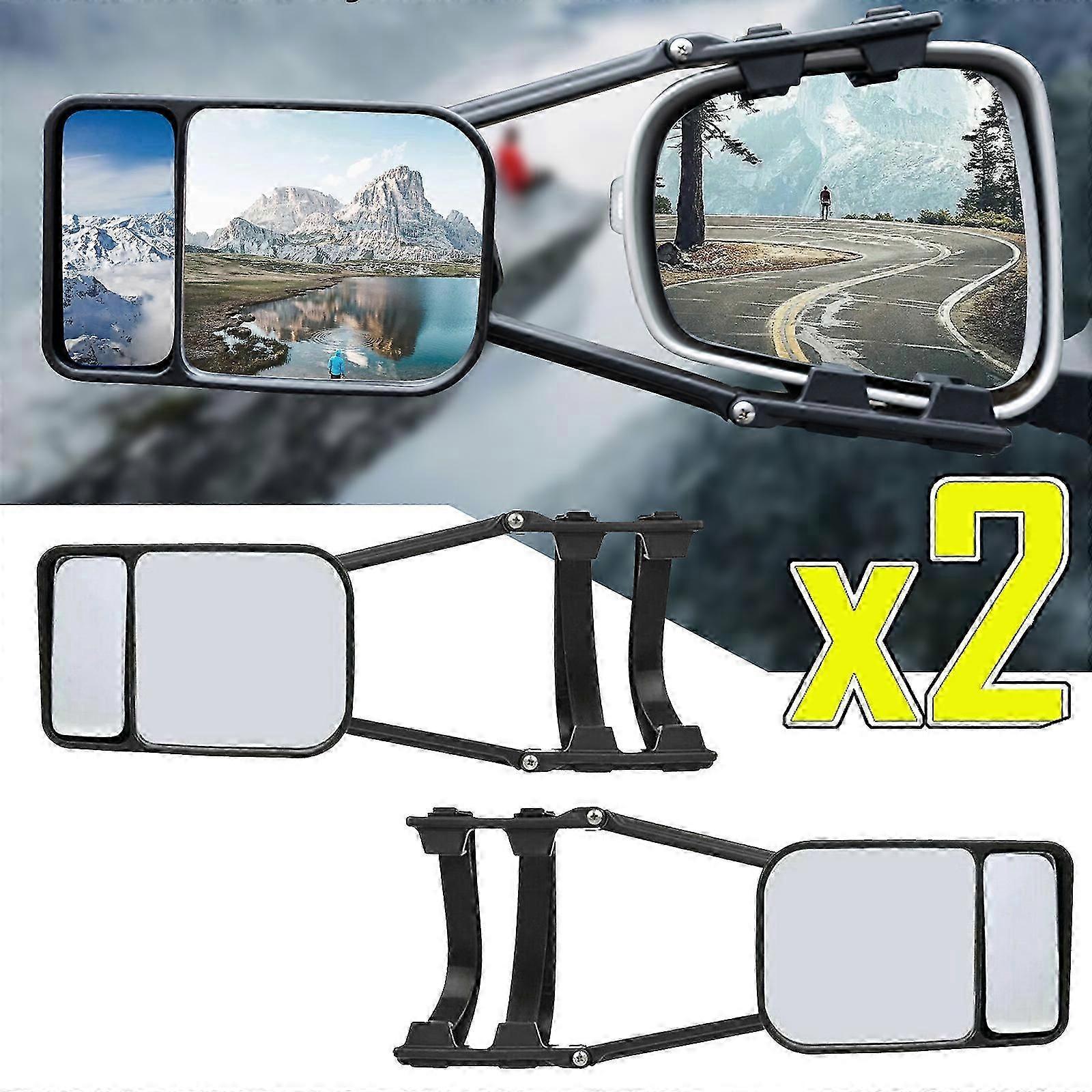 Universal 2Pcs 90 Rotate Convex Car Tow Mirror Extension for Trailer Van Caravan, Blind Spot Kit