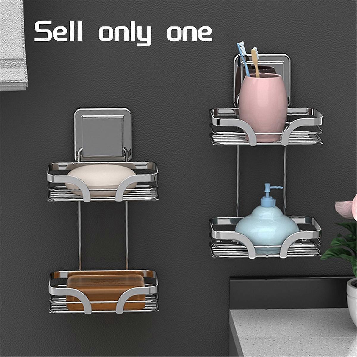 Soap Bar Holder for Shower Wall, 2 Tier Drill-Free Shampoo Dish, A