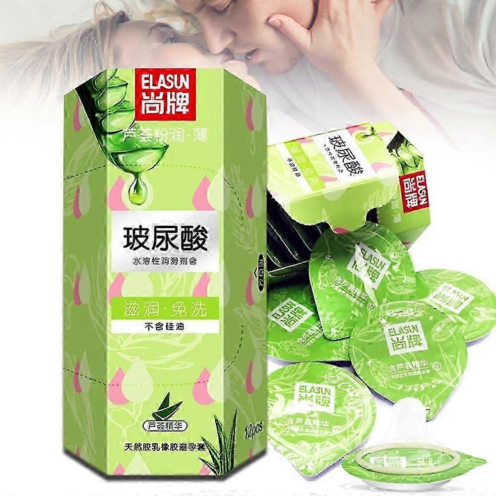 12PCS حمض الهيالورونيك الواقي الذكري قابل للذوبان في الماء زيوت التشحيم رقيقة جدا تأخير الجنس الواقي الذكري