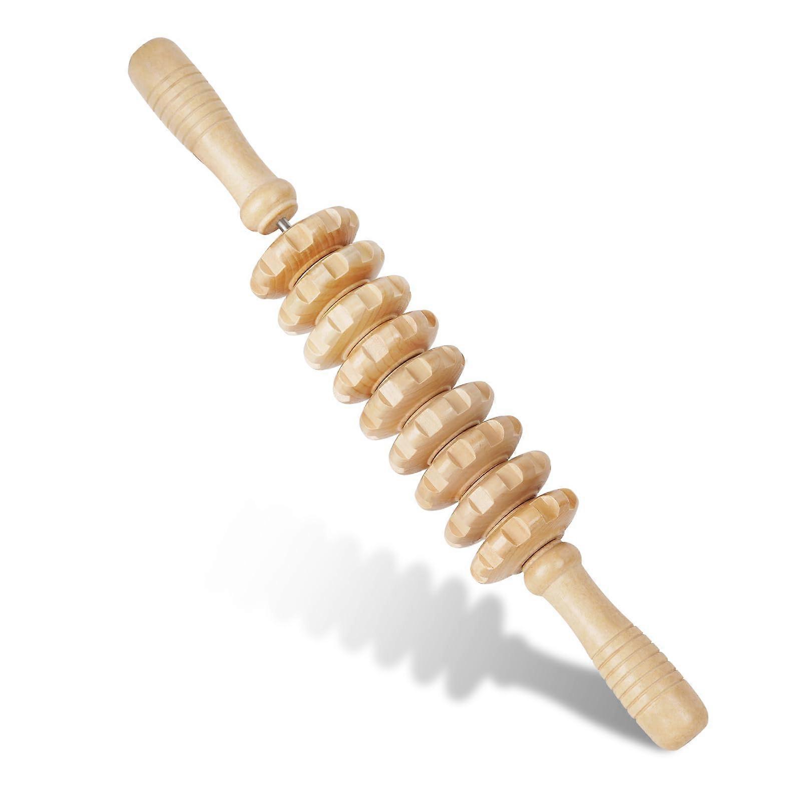 Manual Wooden Fascia Massage Roller for Trigger Point Relief, Cellulite Reduction, Sore Muscle Recovery, White Color