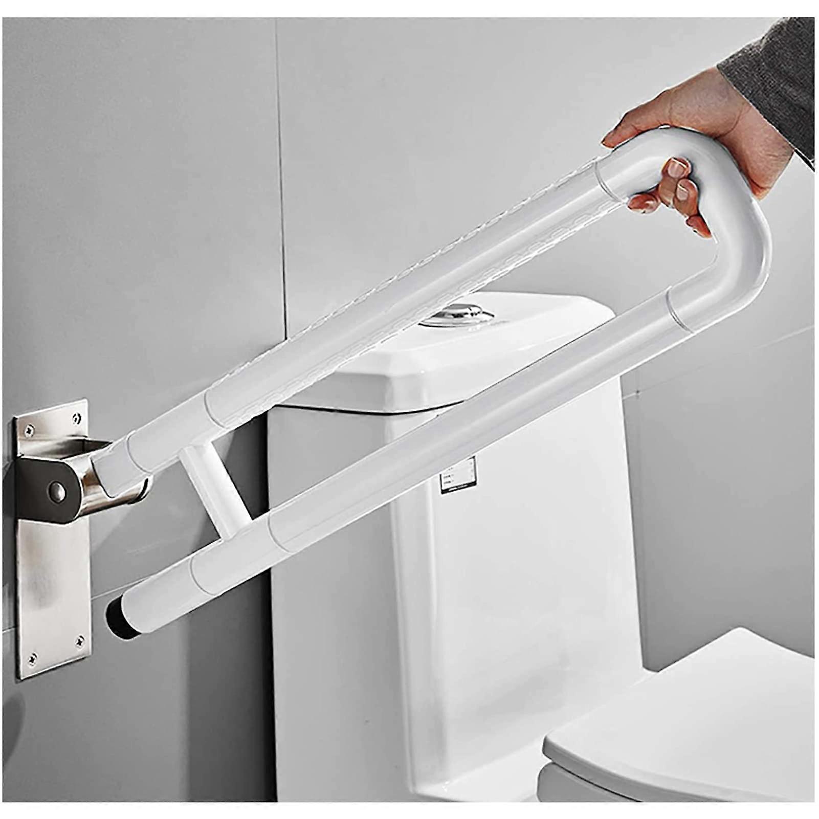 Foldable Grab Bars for Bathroom - U-Shaped Safety Rails for Toilet and Shower, 60cm White Hand Grips for Elderly and Disabled