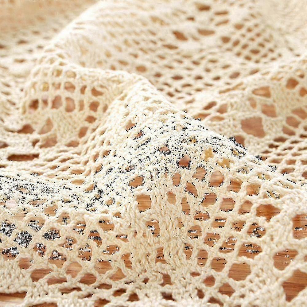Vintage Embroidered Crochet Lace Tablecloth Rectangular Dining Runner