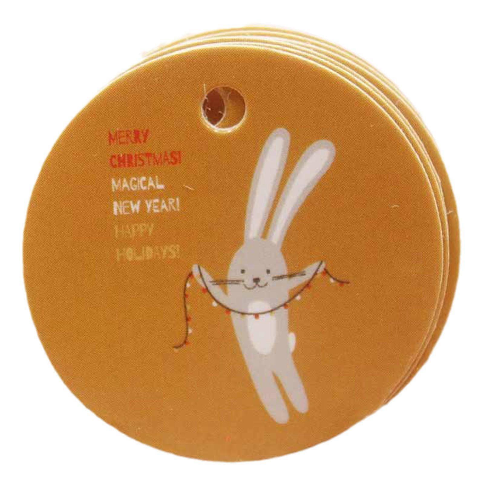 100x Christmas Round Hanging Label Cute Print Kraft Paper Gift Tag for DIY Craft