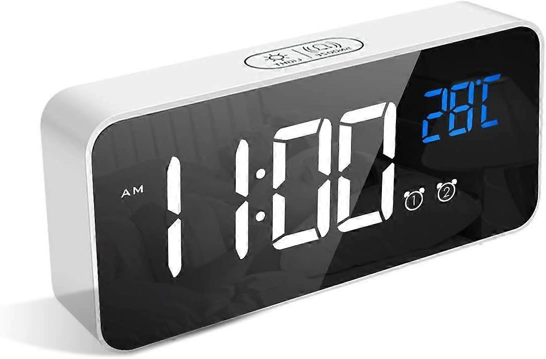 Digital Alarm Clock, LED Alarm Clock with Snooze Function, USB Port Charging (White)