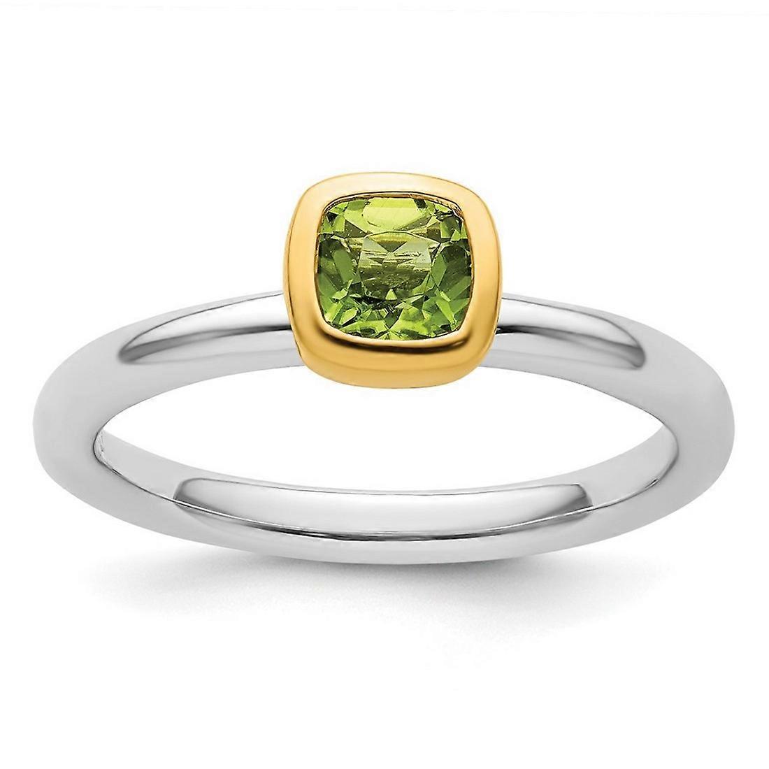 925 Sterling Silver Bezel Polished Stackable With Gold PlatedPeridot Ring Stackable Ring for Women - Ring Size: 5 to 10