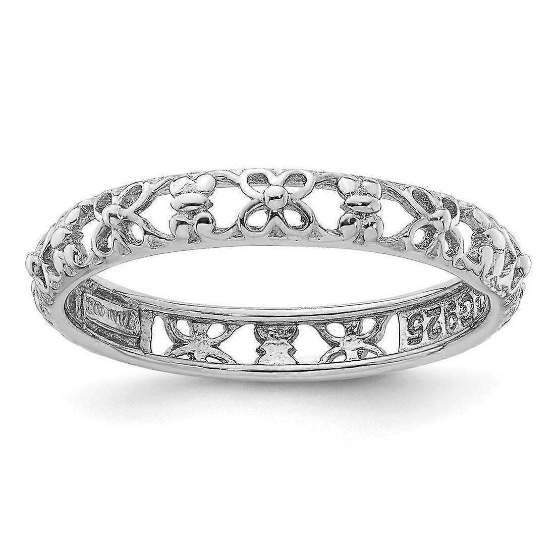 925 Sterling Silver Stackable Rhodium Plated Flower Butterfly Angel Wings Ring-Stackable-Ring for Women - Ring Size: 5 t