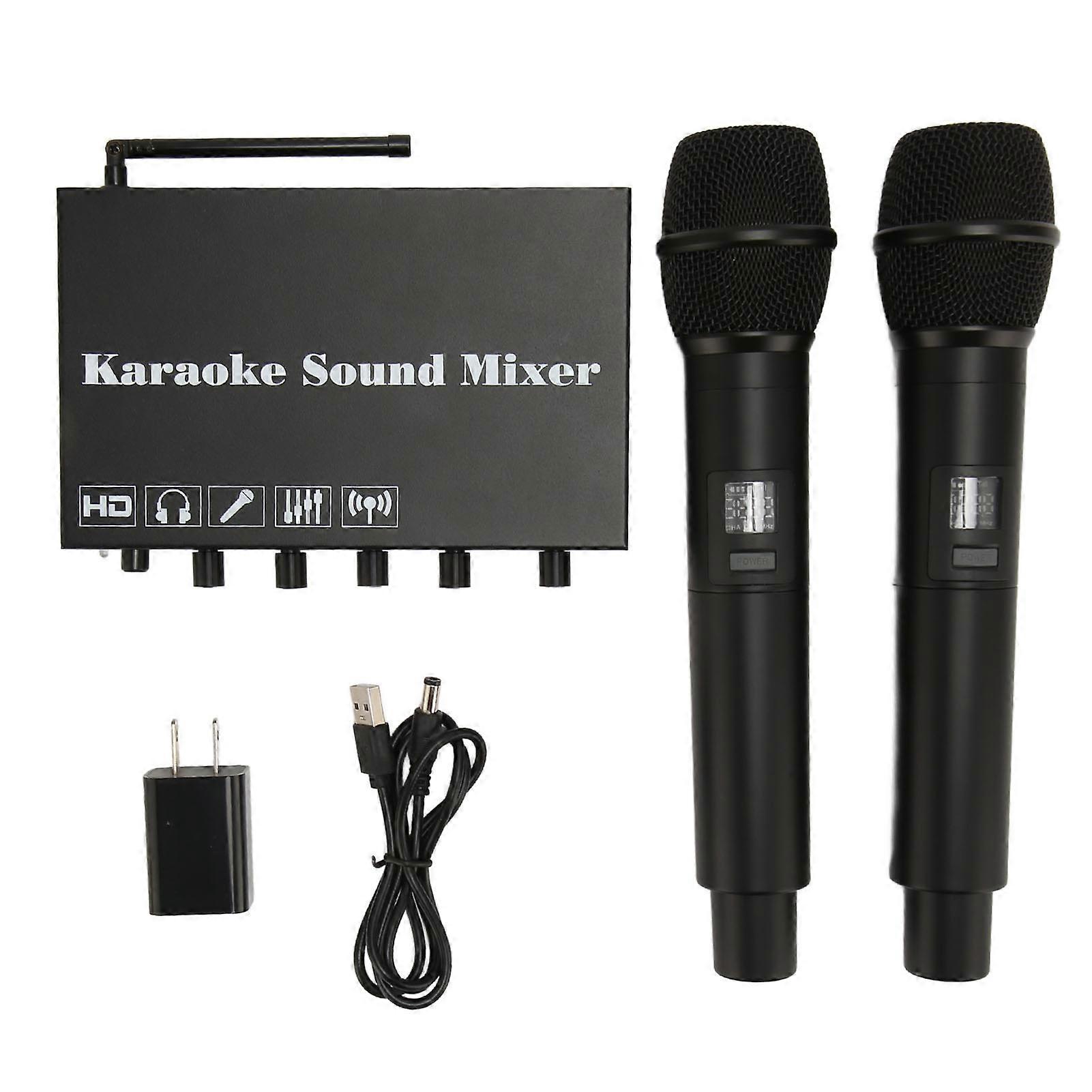 Wireless Microphone Karaoke Mixer System Supports HD Multimedia Interface Optical AUX Outputs for TV Computer Speaker Amplifier 100‑240V US Plug