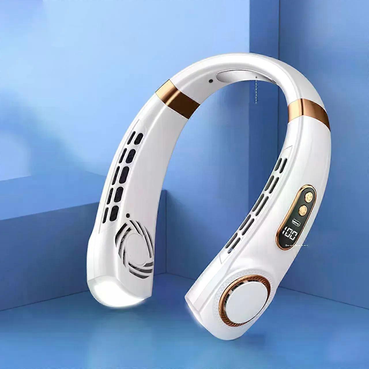 Portable Neck Fan,Hands Free Bladeless Fan with LED 4 Cooling Plate,Personal Fan 4000mAh Battery USB Rechargeable
