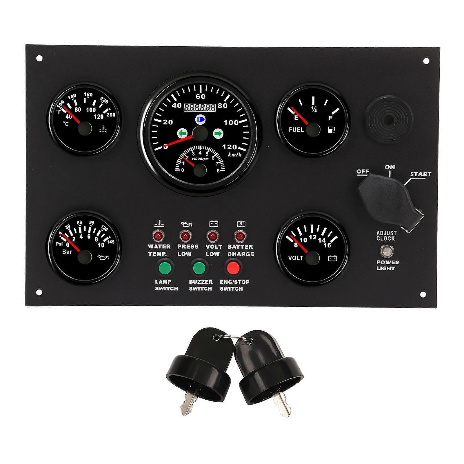 Boat Instrument Panel 120km Speed Oil Level Pressure Water Temperature Time Clock Display Voltage Alarm for RV