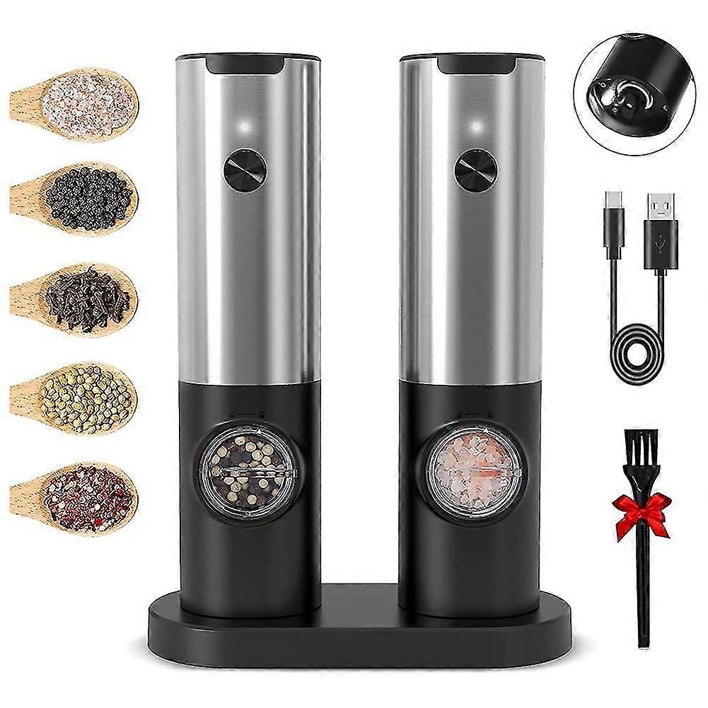 Rechargeable Electric Salt And Pepper Grinder Set With Double Charging Base, Usb Cable, Automatic S