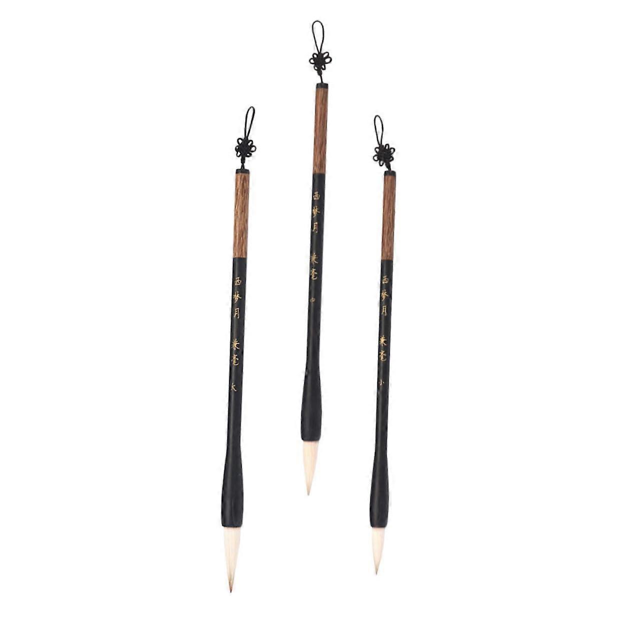 3Pcs Calligraphy Brush Pen With Mixed Wolf And Sheep Hair, Sandalwood Handle, For Calligraphy Practice