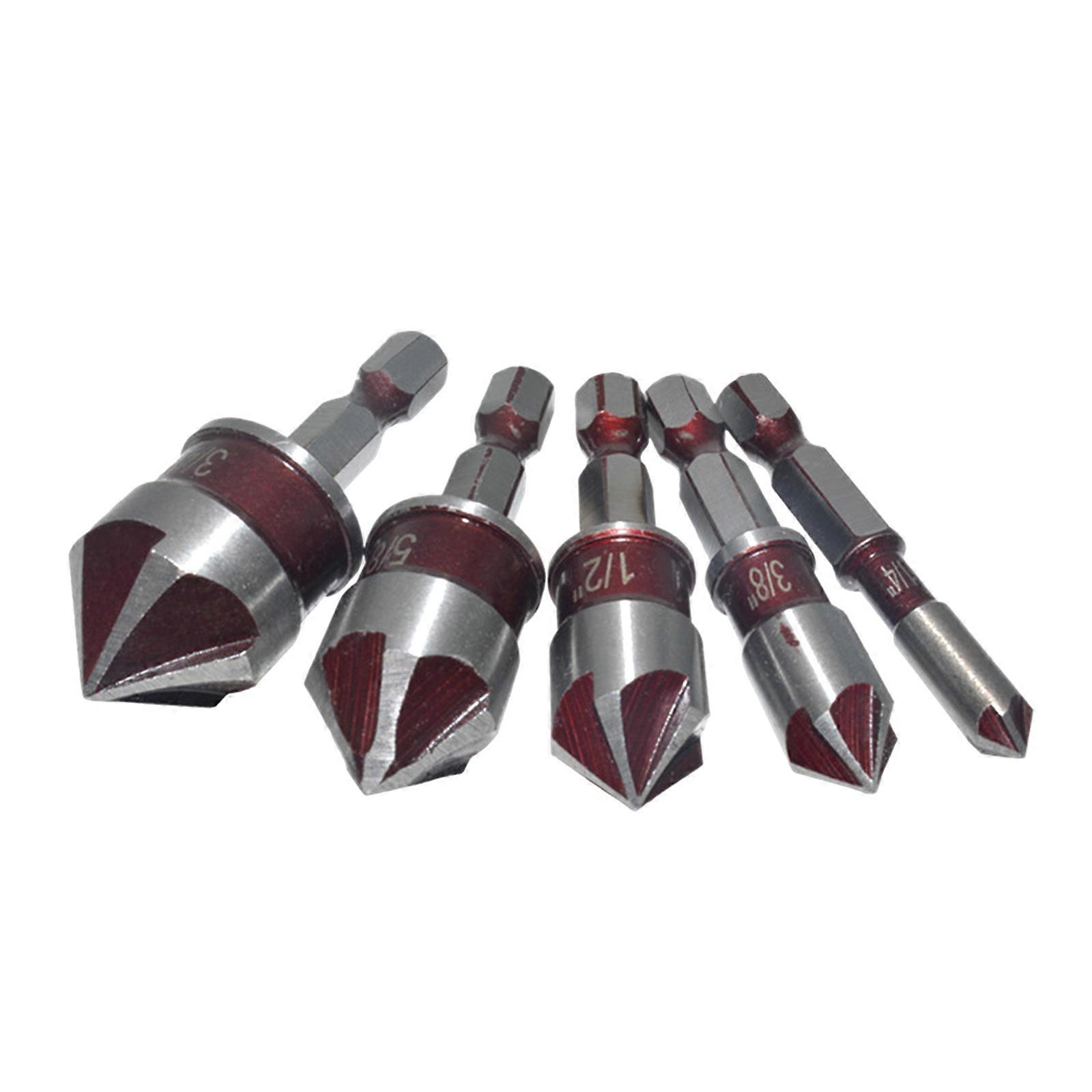 Efficient 82° Countersink Bit 3/4" 5/8" 1/2" 3/8" & 1/4" Champer set Effective Hole Drilling in Various Work Scenarios