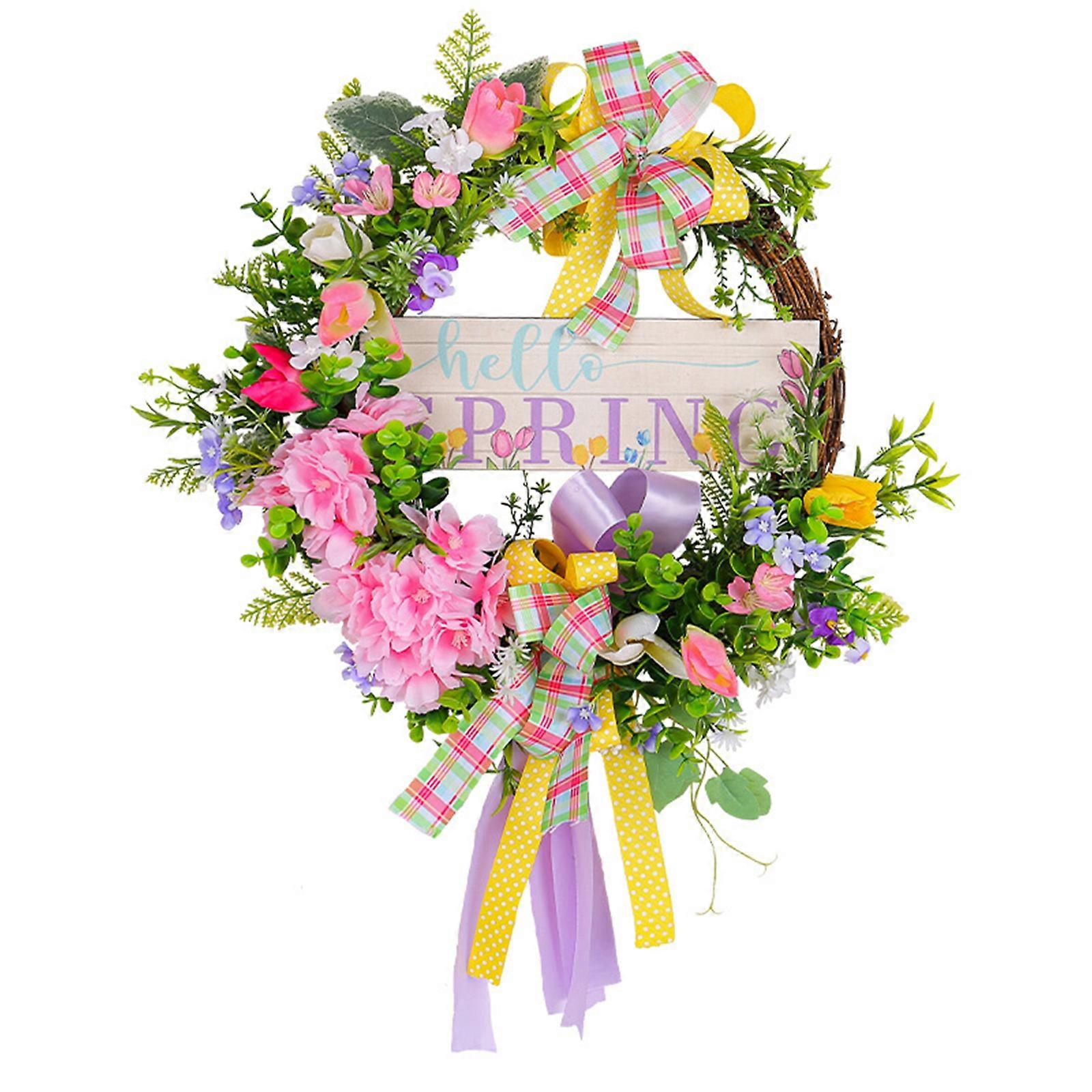 Spring Bow Wreath Large Flower Wreath For Front Door Wreath Spring Wall Outside Garden Decoration
